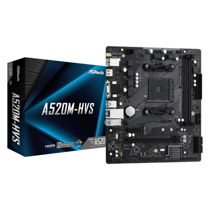 Asrock A520M-HVS  Socket AM4  AMD A520  2xDDR4  Micro-ATX  Moederbord