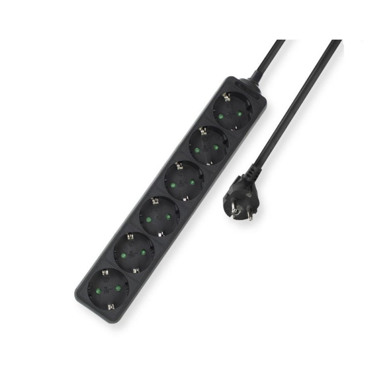 ACT AC2460  Stekkerdoos  6 Stopcontacten  3 m  Binnen  Zwart