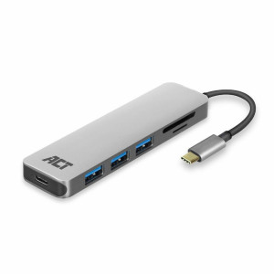 ACT AC7050  3-Poorts USB-C Hub  Kaartlezer  Zilver