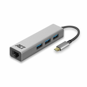 ACT AC7055  3-Poorts USB-C 3.2 (USB 3.0) Hub  Gigabit Ethernet Poort