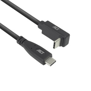 ACT AC7472  USB 3.2 Gen 2 Kabel  USB-C (recht) naar USB-C (haaks boven/beneden)  60W  10Gbps  2m  Zwart