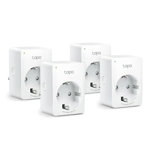 TP-Link Tapo P100 (4-pack)  Slimme Wi-Fi-stekker  2300W  Spraakbesturing  Schema  Timer  Compact ontwerp  Wit