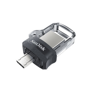SanDisk Ultra Dual m3.0  32GB USB Flash Drive  USB Type-A / Micro-USB 3.2 Gen 1 (3.1 Gen 1)  Zwart Zilver Transparant