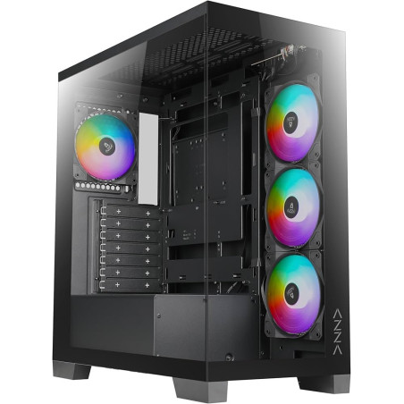 Case Azza Cove  Midi Tower  RGB  Tempered Glass  Zwart